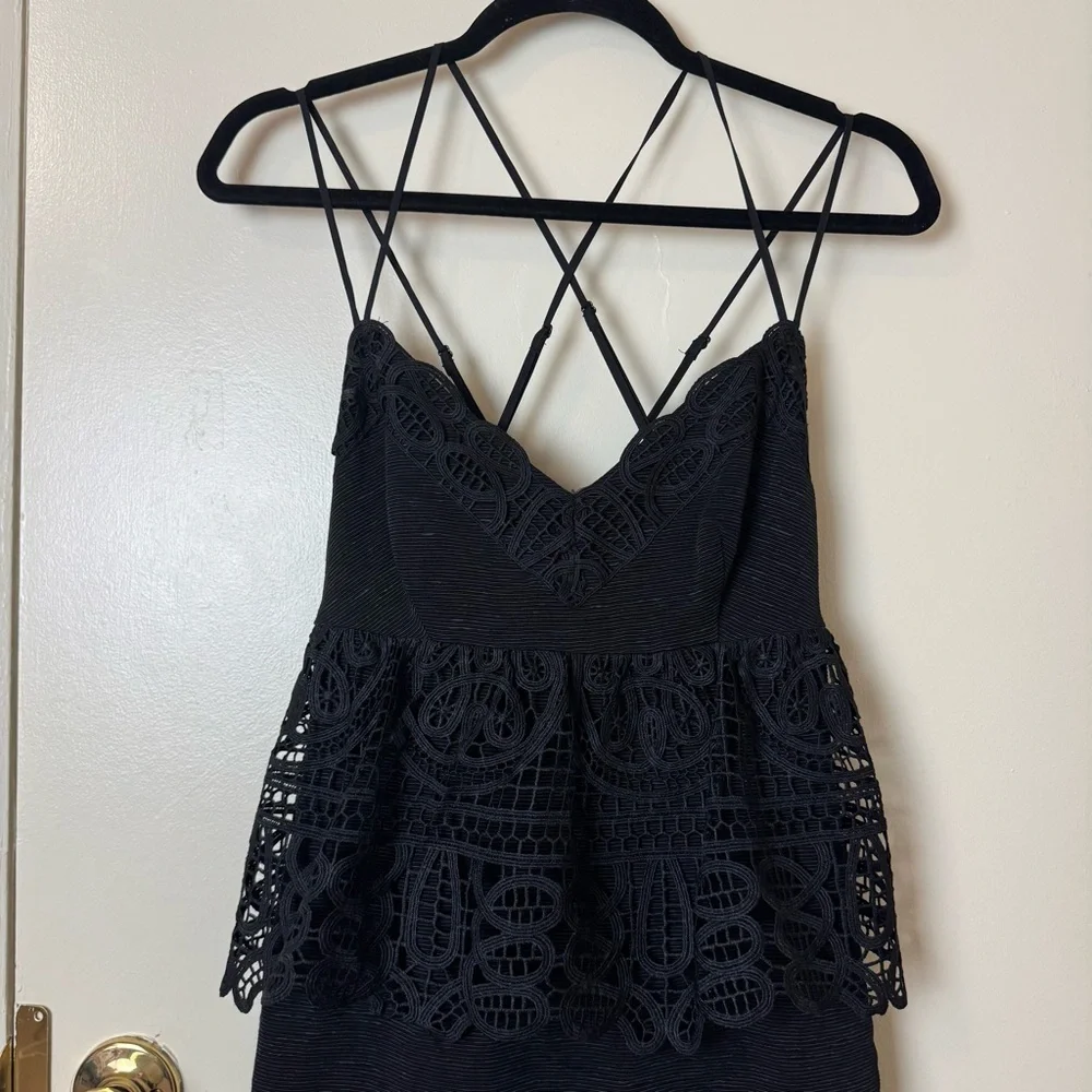 Gianni Bini Monica Black Lace Peplum Crisscross Straps Dress Size 4 - Picture 3 of 7